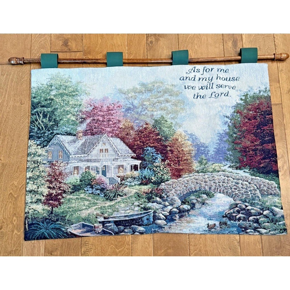Autumn Tranquility Tapestry Wall Hanging Scripture –Nicky Boehme – 36x26 Vintage